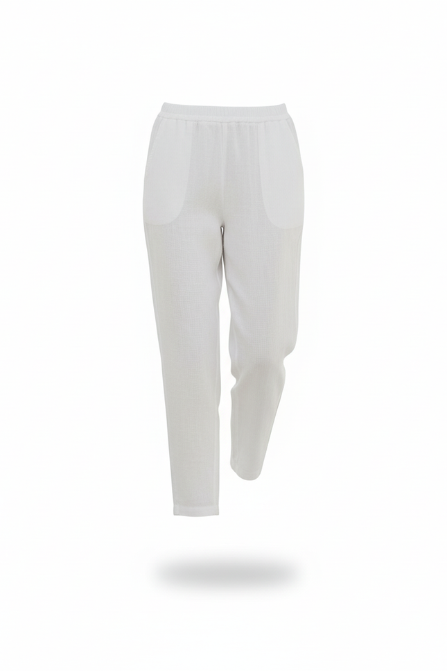 Pantalon En Lin Blanc Décontracté Léger Taille Élastique - vue 3