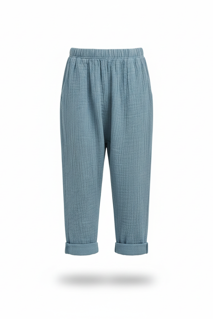 Pantalon Lin Turquoise - Bleu - vue 3