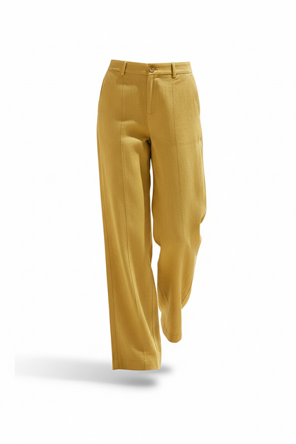 Pantalon En Lin Ample Jaune Moutarde Décontracté Taille Haute - vue 3