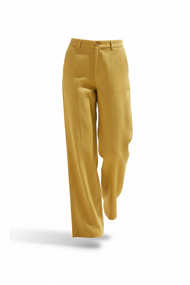 Pantalon En Lin Ample Jaune Moutarde Décontracté Taille Haute - vue 3