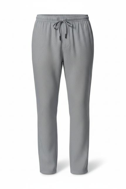 Pantalon En Lin Gris Motif Géométrique Droit Décontracté - vue 3