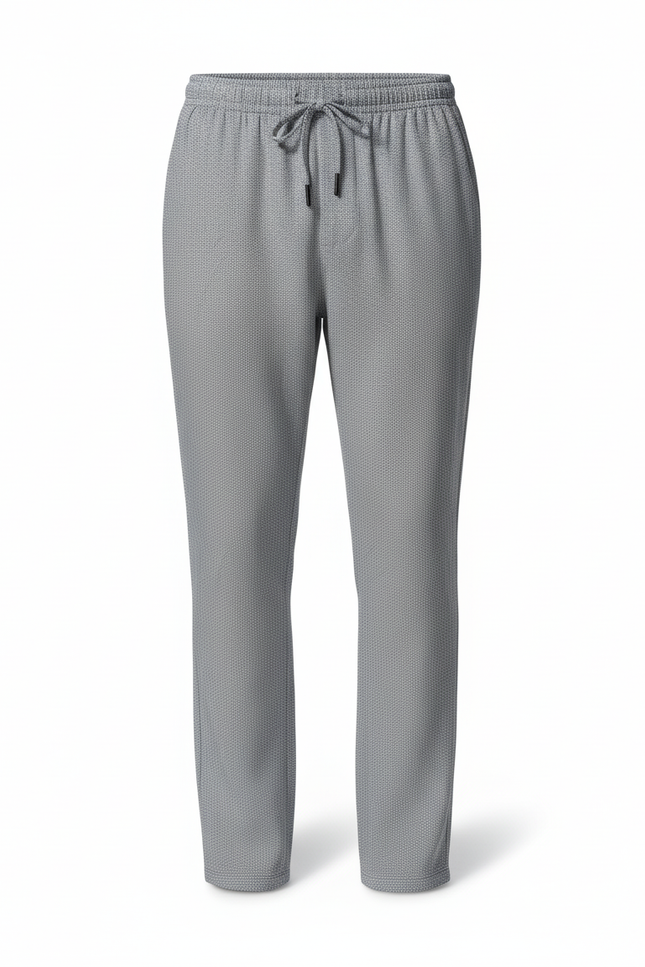 Pantalon En Lin Gris Motif Géométrique Droit Décontracté - vue 3