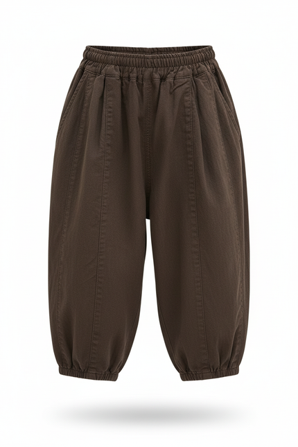 Pantalon En Lin Marron Ample Élastique Garçon Confortable - vue 3