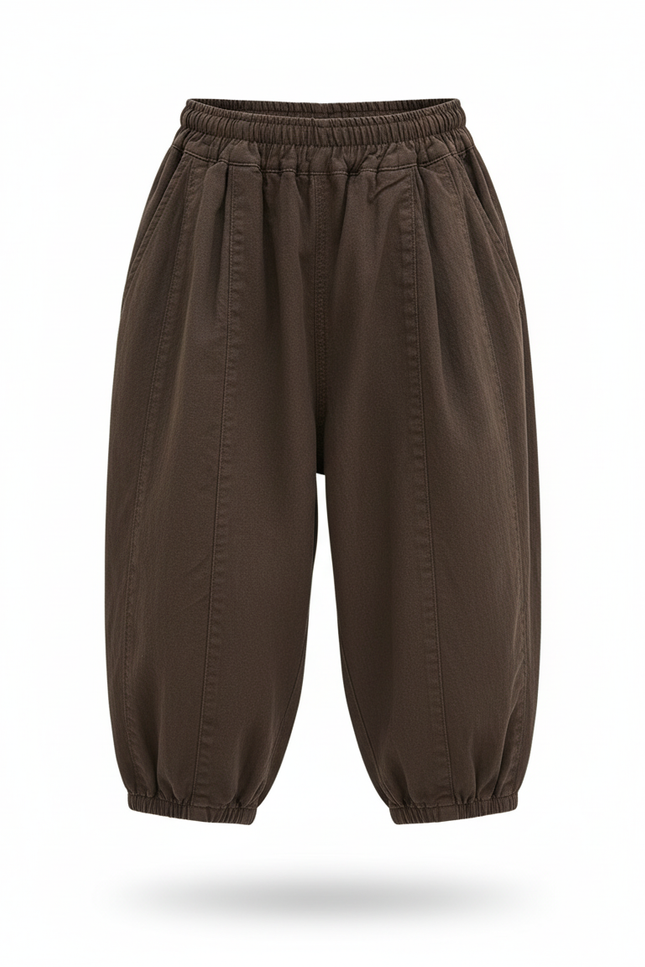 Pantalon En Lin Marron Ample Élastique Garçon Confortable - vue 3