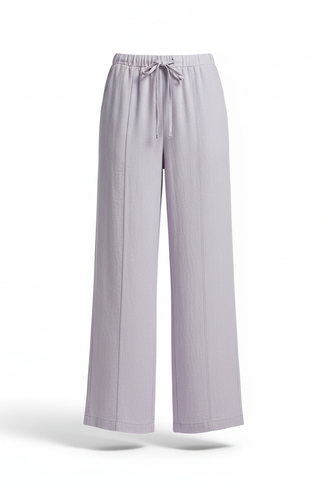Pantalon En Lin Ample Fluide Violet Clair Texturé - vue 3