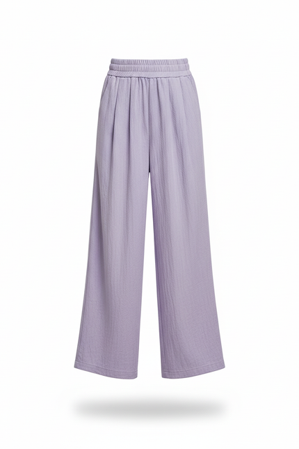 Pantalon En Lin Lavande Ample Fluide Décontracté Fille - Violet - vue 3