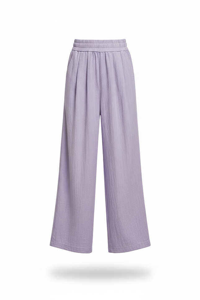 Pantalon En Lin Lavande Ample Fluide Décontracté Fille - Violet - vue 3