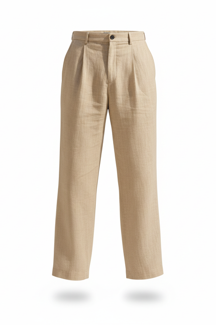 Pantalon En Lin Beige Ample Plissé Homme Décontracté - vue 3