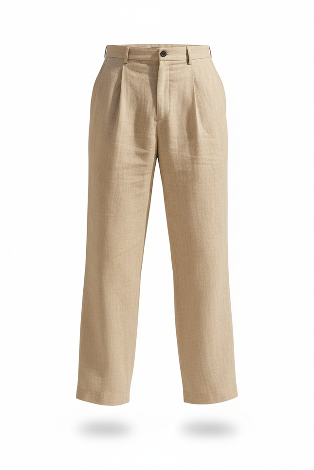 Pantalon En Lin Beige Ample Plissé Homme Décontracté - vue 3