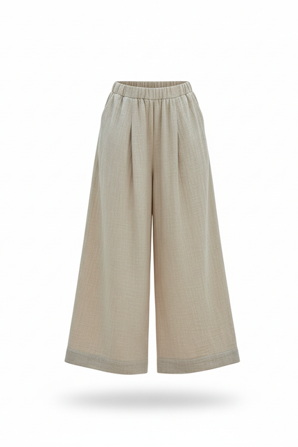 Pantalon En Lin Beige Ample Fluide Confortable Femme - vue 3