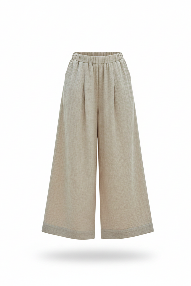 Pantalon En Lin Beige Ample Fluide Confortable Femme - vue 3