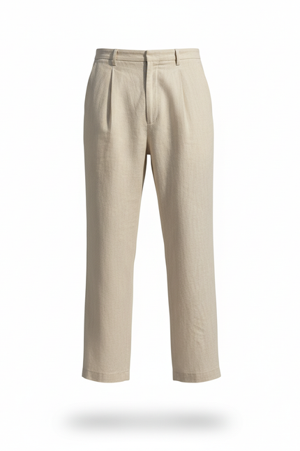 Pantalon En Lin Homme Beige Ample Droit Élégant - vue 3