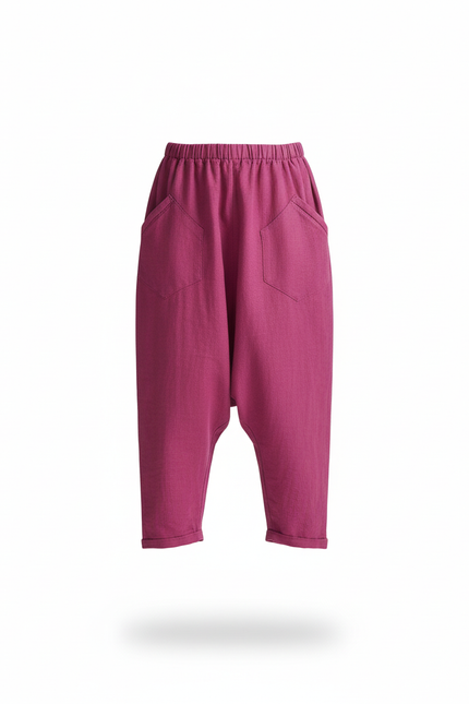 Pantalon En Lin Fuchsia Ample Confortable Fille - Rose - vue 3
