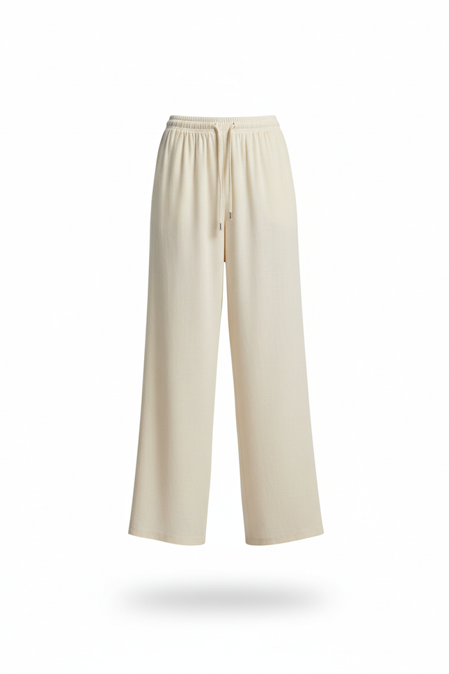 Pantalon En Lin Crème Ample Décontracté Fluide Femme - Beige - vue 3