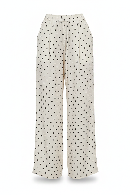 Pantalon En Lin Ample Blanc À Pois Décontracté - vue 3
