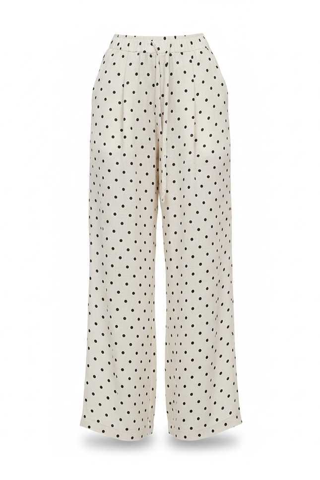 Pantalon En Lin Ample Blanc À Pois Décontracté - vue 3