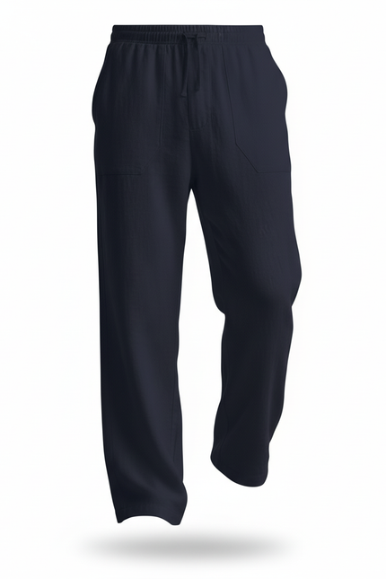 Pantalon En Lin Bleu Marine Ample Droit Homme - vue 3