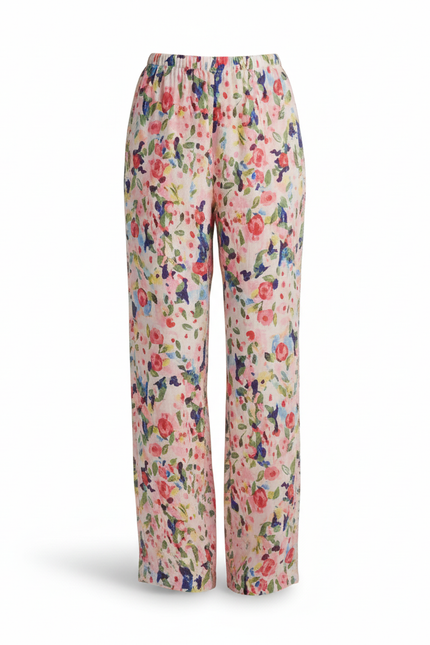 Pantalon En Lin Fleuri Ample Fluide Estival - Rose - vue 3