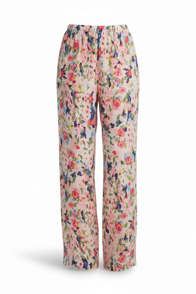 Pantalon En Lin Fleuri Ample Fluide Estival - Rose - vue 3