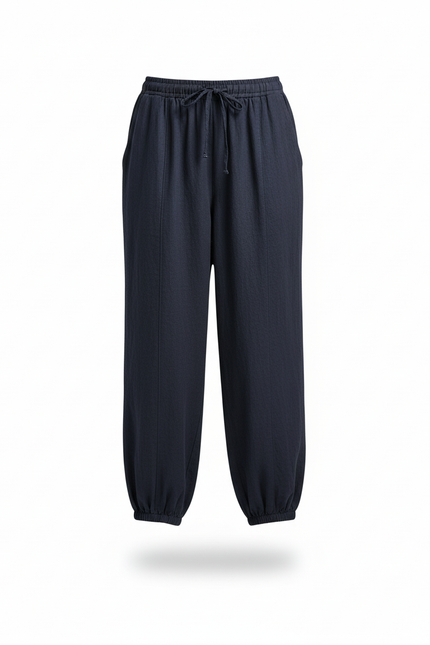 Pantalon En Lin Bleu Marine Ample Harem Décontracté Femme - vue 3