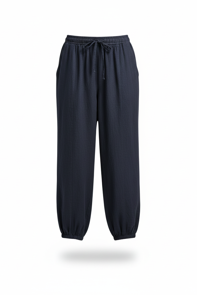 Pantalon En Lin Bleu Marine Ample Harem Décontracté Femme - vue 3