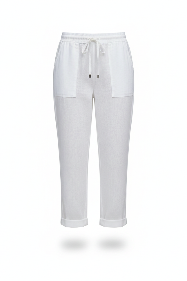 Pantalon En Lin Blanc Coton Ample Décontracté Femme - vue 3