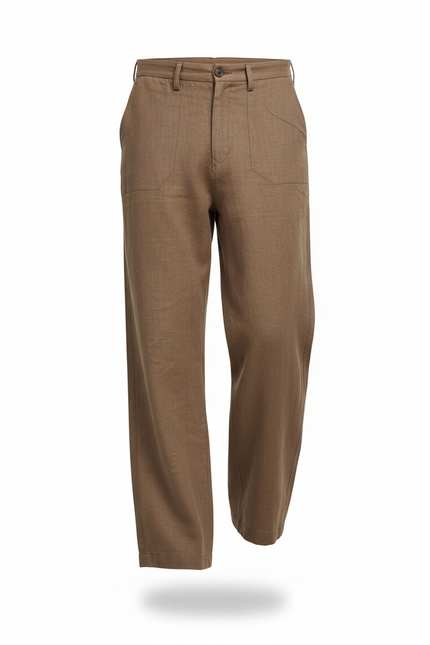 Pantalon En Lin Marron Ample Décontracté Élégant Homme - vue 3