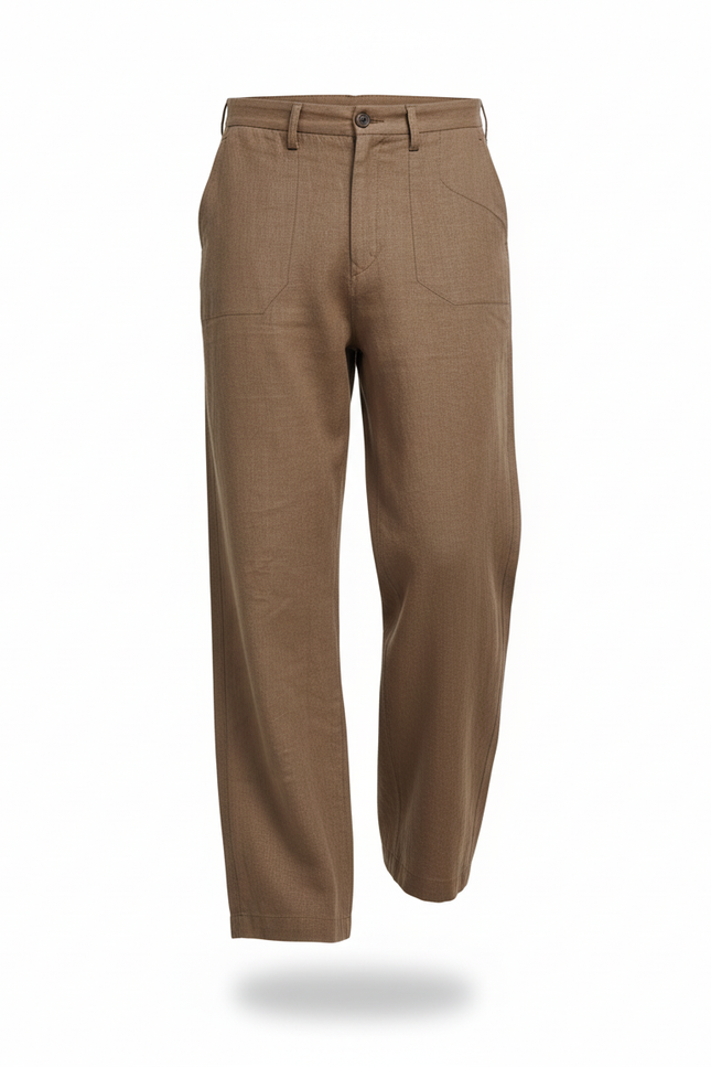 Pantalon En Lin Marron Ample Décontracté Élégant Homme - vue 3