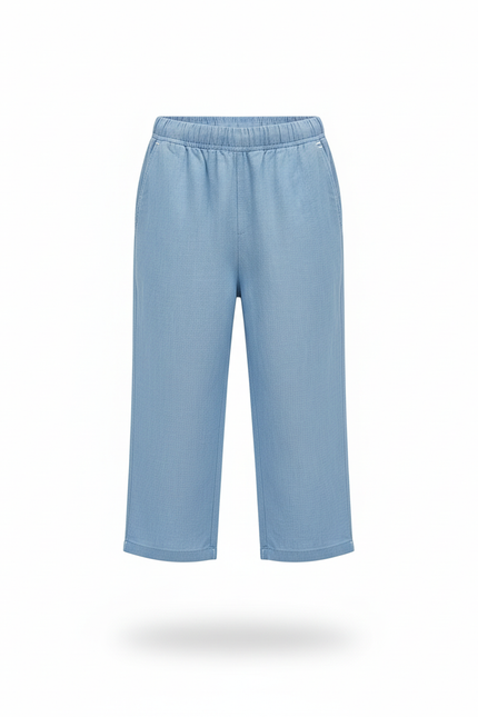 Pantalon En Lin Bleu Court Ample Décontracté Enfant - vue 3
