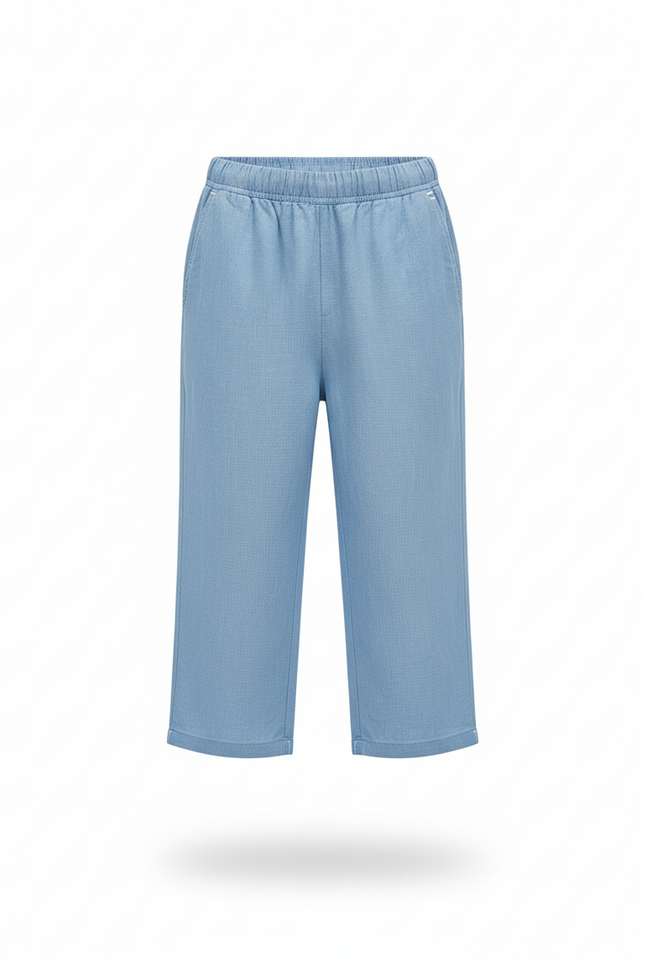 Pantalon En Lin Bleu Court Ample Décontracté Enfant - vue 3