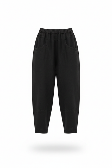 Pantalon En Lin Noir Ample Élastiqué Décontracté Fille - vue 3