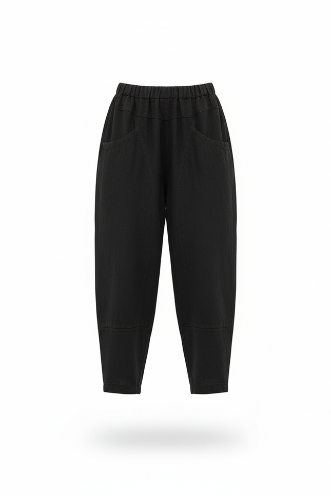 Pantalon En Lin Noir Ample Élastiqué Décontracté Fille - vue 3