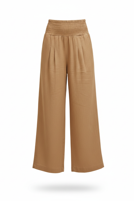 Pantalon En Lin Ample Plissé Confortable Fille Beige - Camel - vue 3