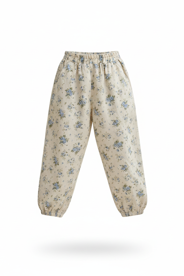 Pantalon En Lin Ample Écru Imprimé Floral Enfant - vue 3
