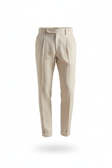 Pantalon En Lin Homme Écru Pince Casual - Beige - vue 3