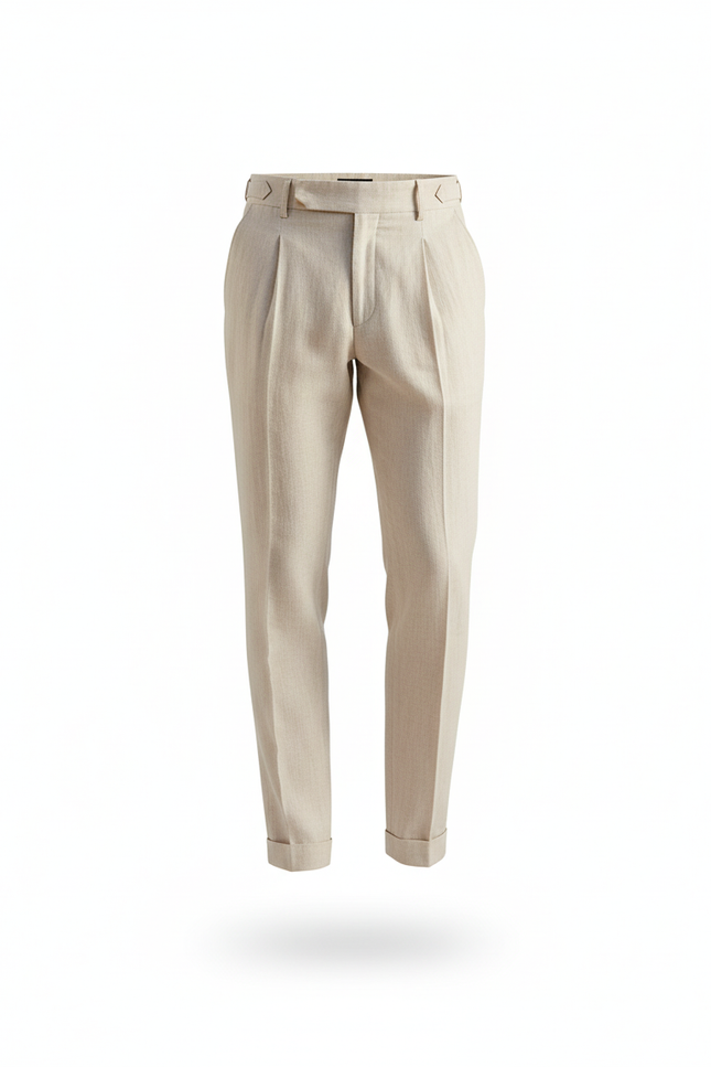 Pantalon En Lin Homme Écru Pince Casual - Beige - vue 3