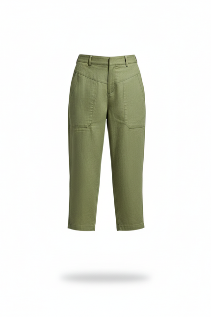 Pantalon En Lin Vert Militaire Ample Capris Décontracté - Kaki - vue 3