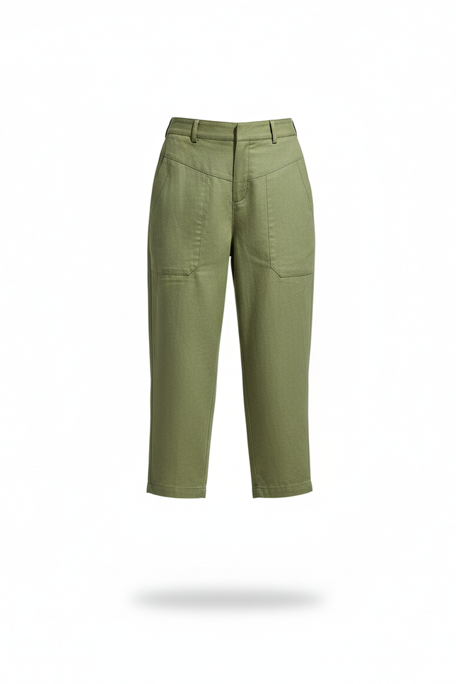Pantalon En Lin Vert Militaire Ample Capris Décontracté - Kaki - vue 3