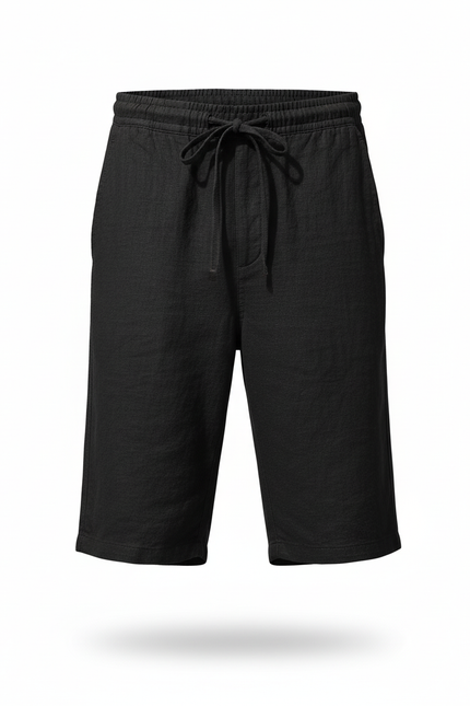 Pantalon En Lin Noir Décontracté Cordon Homme Respirant - vue 3