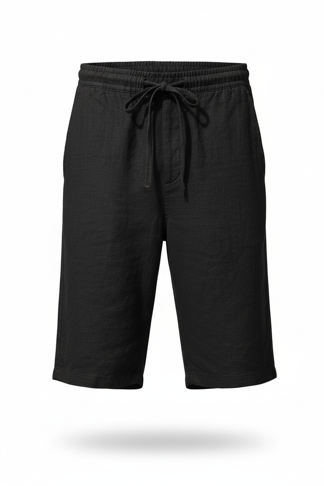 Pantalon En Lin Noir Décontracté Cordon Homme Respirant - vue 3