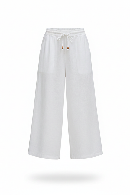 Pantalon En Lin Blanc Ample Décontracté Fluide Fille - vue 3