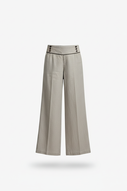 Pantalon En Lin Gris Ample Fluide Boutons - vue 3