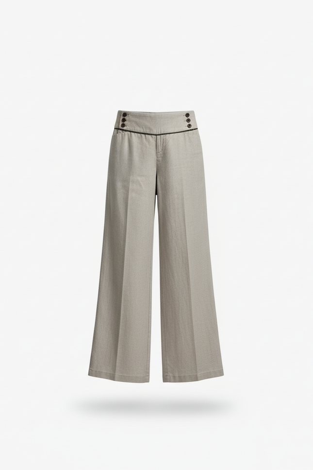 Pantalon En Lin Gris Ample Fluide Boutons - vue 3
