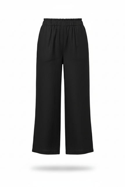 Pantalon En Lin Noir Ample Élastiqué Décontracté Femme - vue 3