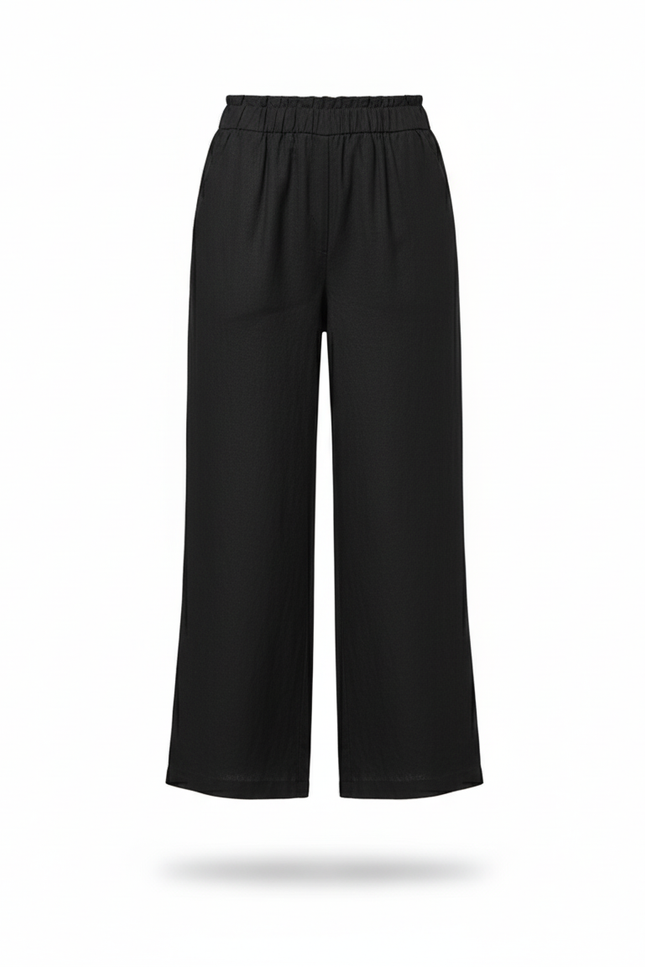 Pantalon En Lin Noir Ample Élastiqué Décontracté Femme - vue 3