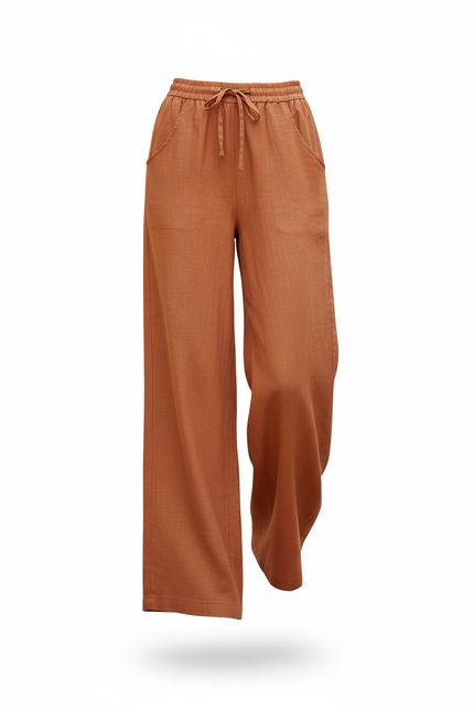 Pantalon En Lin Ample Fluide Taille Haute Orange - vue 3