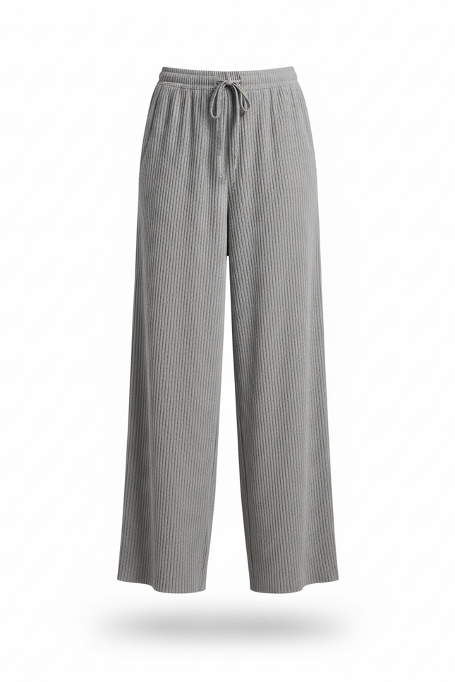 Pantalon En Lin Plissé Ample Droit Gris Femme - vue 3