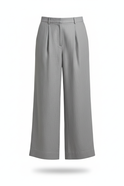 Pantalon En Lin Gris Décontracté Large Fluide Femme - vue 3