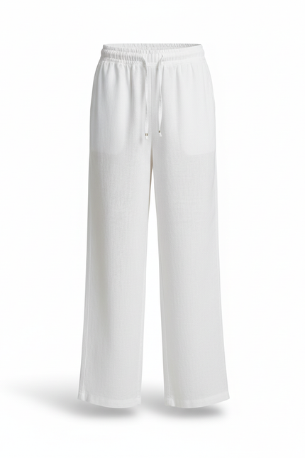 Pantalon En Lin Blanc Ample Décontracté Cordon Fille - vue 3