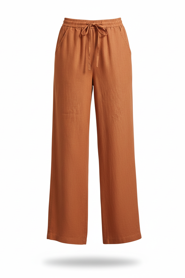 Pantalon Lin Terracotta - Orange - vue 3